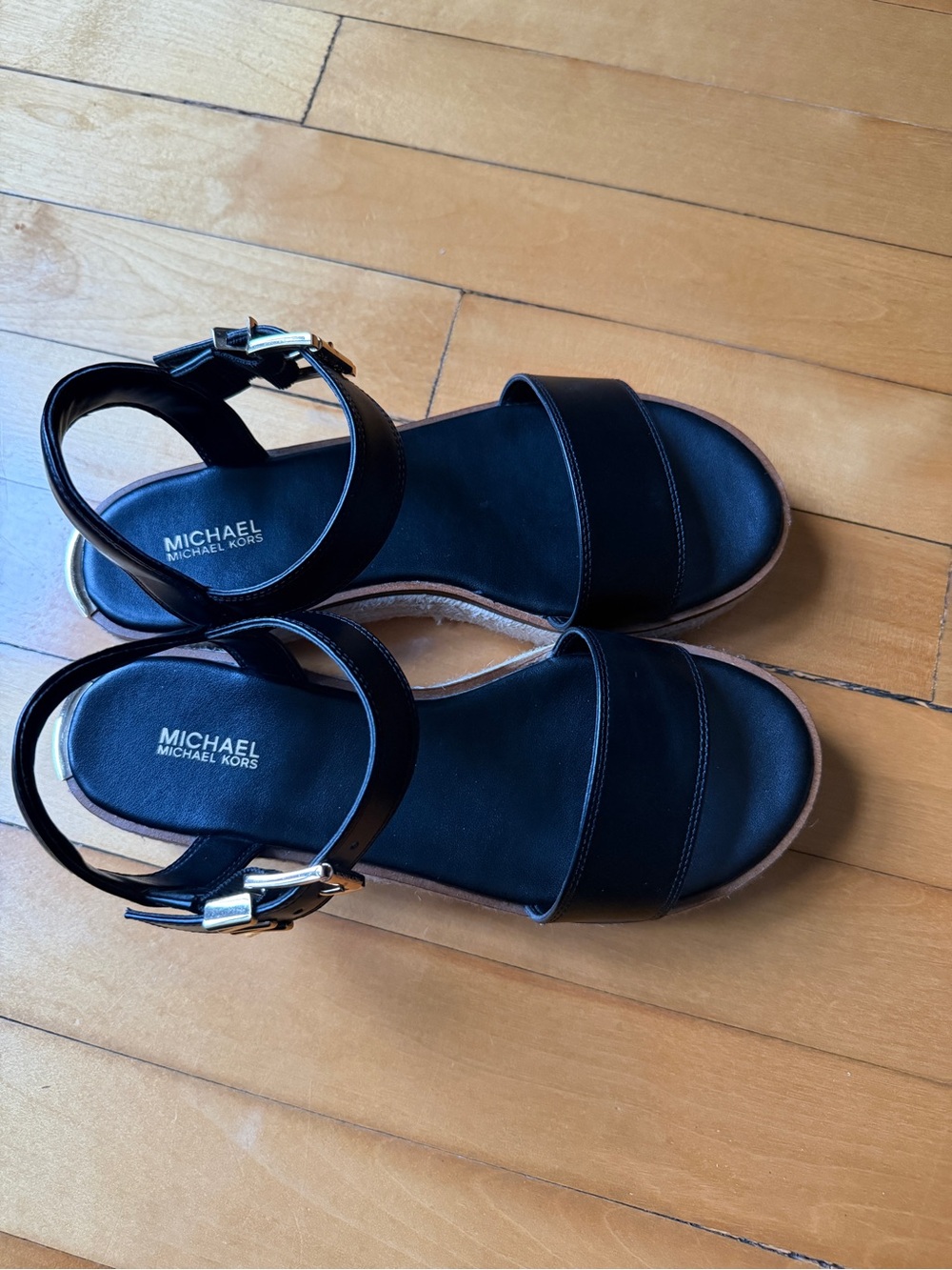 Michael Kors Black Leather Buckle Strap Sandals - Picture 8 of 8